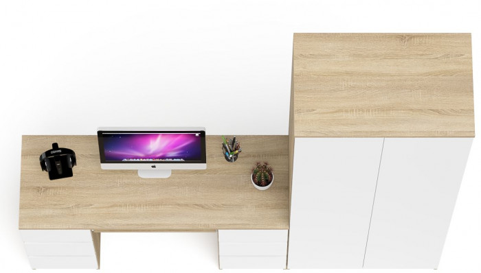 Мори компьютерный стол МС-2 + Шкаф МШ800.1, дуб сонома/белый