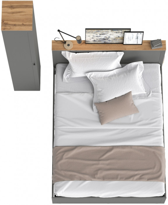 Остин 11.53 Кровать + ортопед + 13.227 Шкаф-пенал, серый графит/дуб крафт золотой
