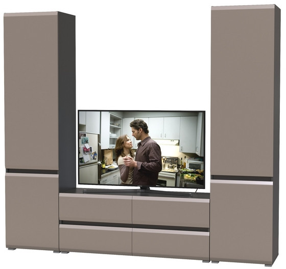 Сидней Комплектация № 007, цвет корпус: антрацит/фасады: МДФ веллюто капучино, ШхГхВ 229,9х41,3х205,2 см., ниша для ТВ 129х41х100 см., универс. сборка