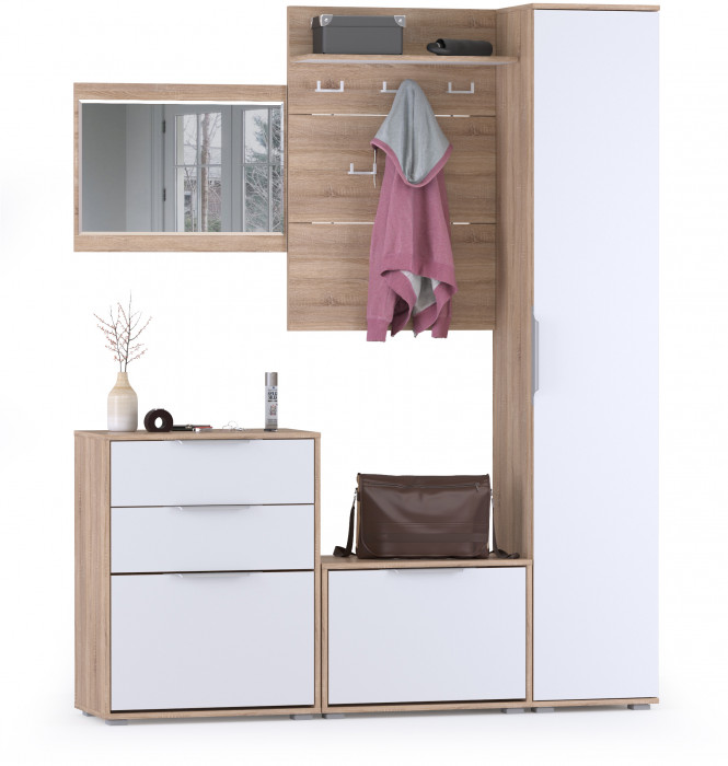 Куба Прихожая 20, цвет дуб сонома/белый премиум, ШхГхВ 170х38,3х210,6 см., универсальная сборка