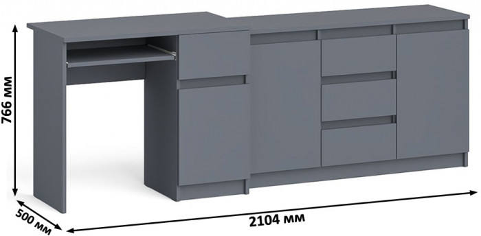 Мори Стол компьютерный МС-1 правый + Комод МК1200.3, цвет графит, ШхГхВ 210,4х50х76,6 см., выдвижной ящик справа, НЕ универсальная сборка
