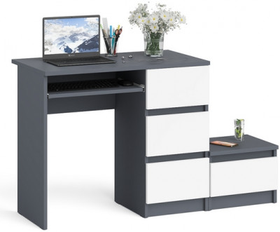 Мори компьютерный стол МС-6 правый + Тумба ТМП400.1, графит/белый