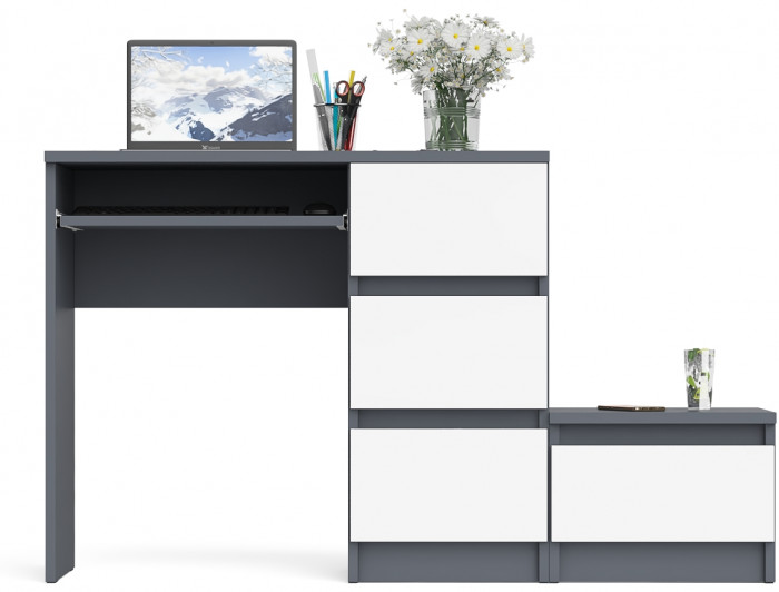 Мори компьютерный стол МС-6 правый + Тумба ТМП400.1, графит/белый