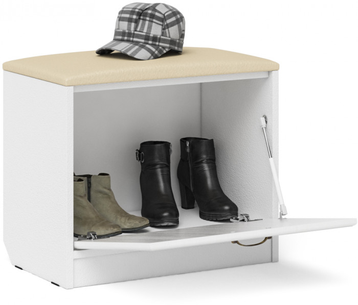 Прихожая П-6 Тумба, белая шагрень/фасады МДФ белое дерево фрезеровка ромб