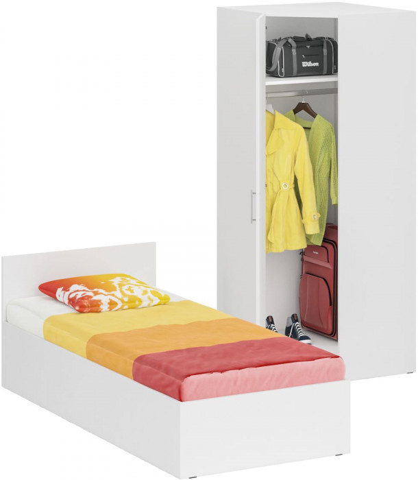 Кровать 0900 + угловой шкаф Стандарт, белый