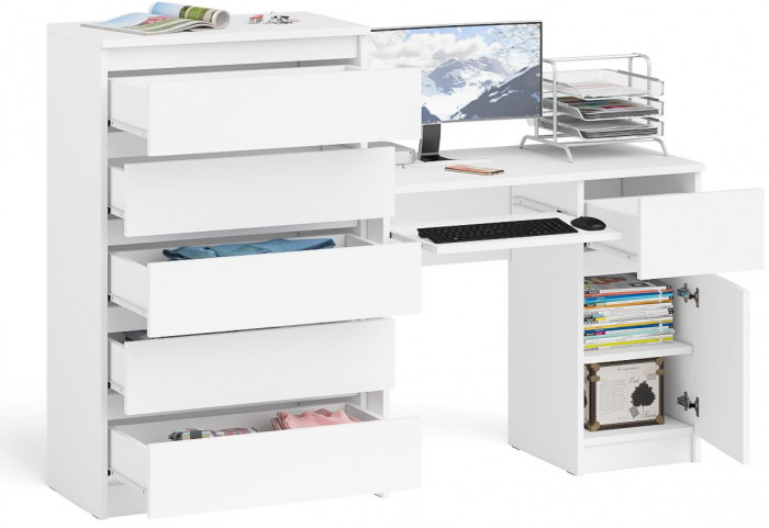 Мори компьютерный стол МС-1 правый + Комод МК700.5, белый