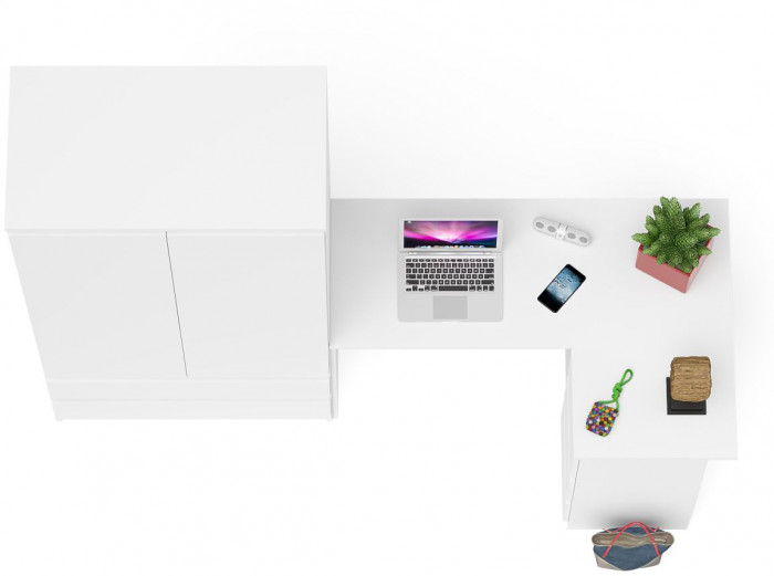 Мори компьютерный стол МС-16 правый + Шкаф МШ900.1, белый