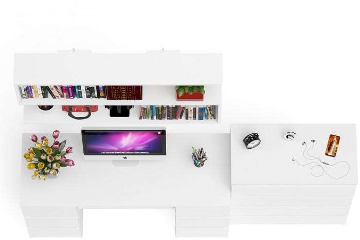 Мори компьютерный стол МС-2 + Комод МК800.4 + Полка 1200, белый