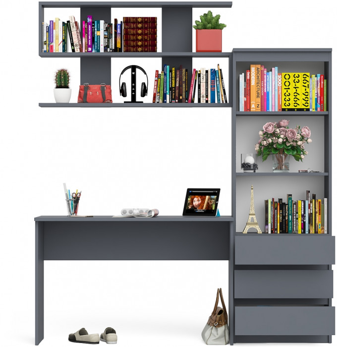 Мори письменный стол МСП1200.1 + Стеллаж МСТ600.3 + Полка 1200, графит