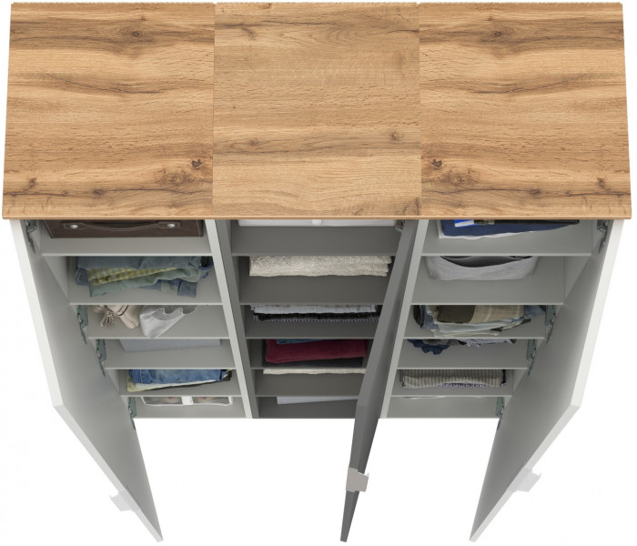 Октава Набор шкафов 49, белый шагрень/серый графит/дуб крафт золотой/фасады МДФ белый шагрень/серый графит