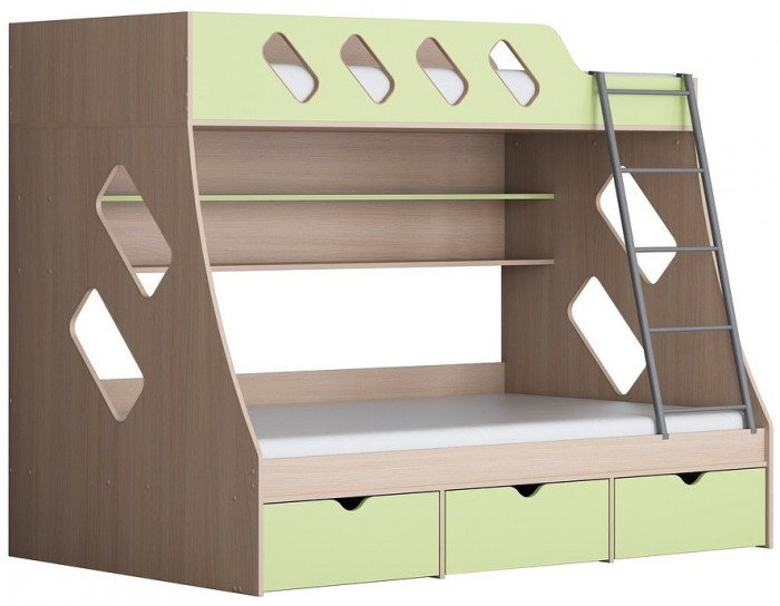 Дельта-20.01 Детская двухъярусная кровать с лестницей (Мультицвет, Дуб молочный)