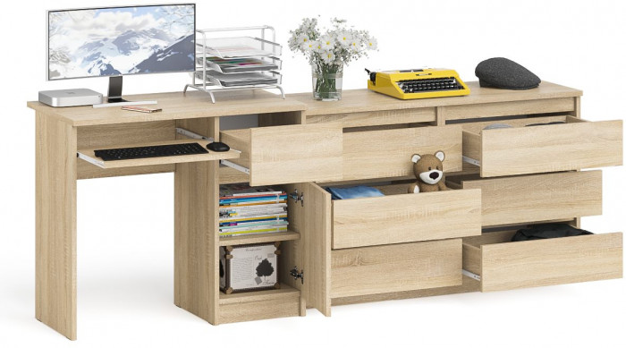 Мори Стол компьютерный МС-1 правый + Комод МК1200.6, цвет дуб сонома, ШхГхВ 210,4х50х76,6 см., выдвижной ящик справа, НЕ универсальная сборка
