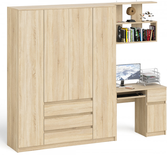 Мори Стол компьютерный МС-1 правый + Шкаф МШ1600.1 + Полка 900, цвет дуб сонома, ШхГхВ 250,4х50,4х209,6 см., НЕ универсальная сборка