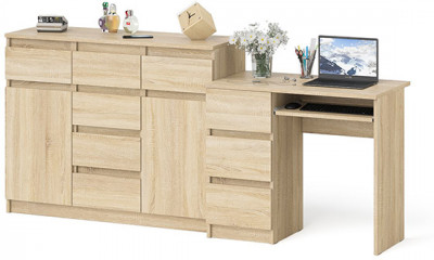 Мори Стол компьютерный МС-6 левый + Комод МК1200.4, цвет дуб сонома, ШхГхВ 210,4х50х94 см., выдвижные ящики слева, НЕ универсальная сборка