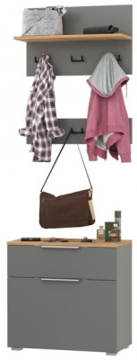 Октава 16.127 Тумба для обуви + 15.14.01 Вешалка + 15.14.02, цвет серый графит/дуб крафт золотой/фасады МДФ серый графит, ШхГхВ 64,9х35,4х197 см.