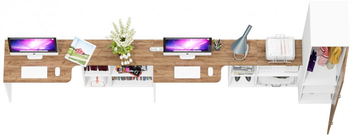 Лидер-8 Стол + Стол + Пенал МД 23Б, белый шагрень/крафт золото