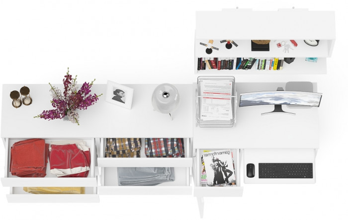 Мори компьютерный стол МС-1 левый + Комод МК1380.6 + Полка 900, белый