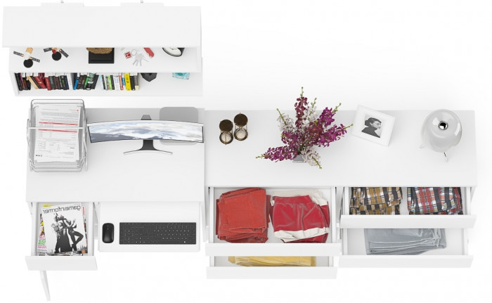 Мори компьютерный стол МС-1 левый + Комод МК1380.6 + Полка 900, белый