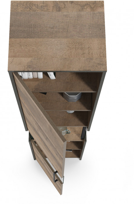 Трувор 13.205 Шкаф-пенал с витриной, цвет дуб гранж песочный/интра, ШхГхВ 44,8х37х210 см., есть светодиодная подсветка, универсальная сборка