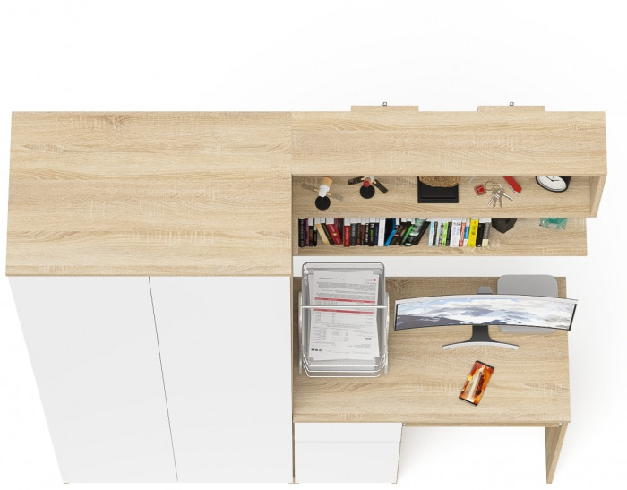 Мори компьютерный стол МС-1 левый + Шкаф МШ800.1 + Полка 900, дуб сонома/белый