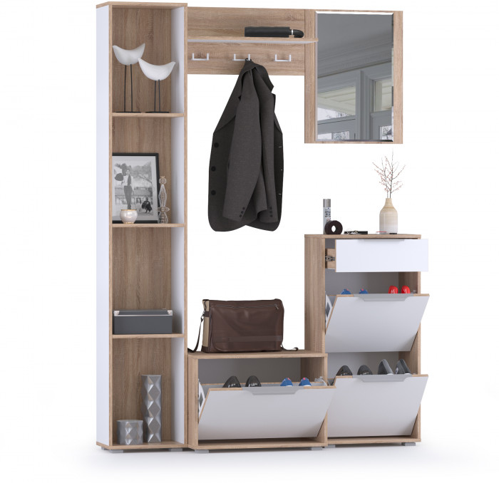 Куба Прихожая 21, цвет дуб сонома/белый премиум, ШхГхВ 153х38,3х210,6 см., универсальная сборка