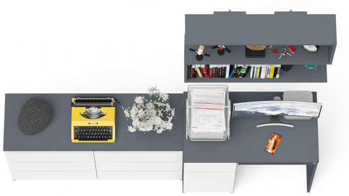 Мори Стол компьютерный МС-1 левый + Комод МК1200.6 + Полка 900, цвет графит/белый, ШхГхВ 210,4х50х209,6 см., НЕ универсальная сборка