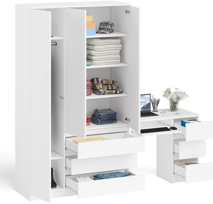 Мори компьютерный стол МС-6 правый + Шкаф МШ1200.1, белый