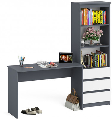 Мори письменный стол МСП1200.1 + Стеллаж МСТ600.3, графит/белый