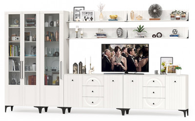 Валенсия Гостиная № 125, ЛДСП белый шагрень/МДФ белый шагрень