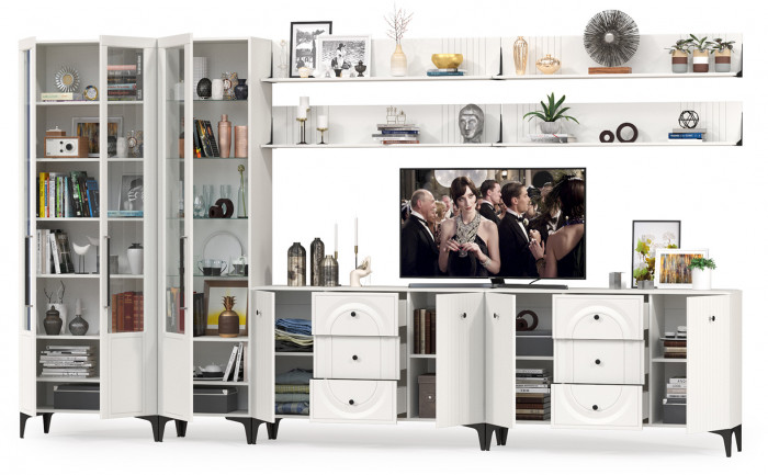 Валенсия Гостиная № 125, ЛДСП белый шагрень/МДФ белый шагрень