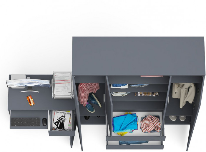 Мори компьютерный стол МС-1 правый + Шкаф МШ1600.1, графит