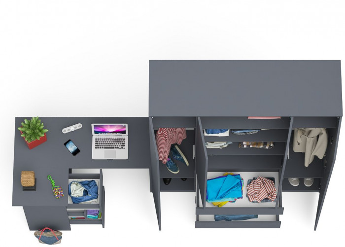 Мори компьютерный стол МС-16 левый + Шкаф МШ1600.1, графит