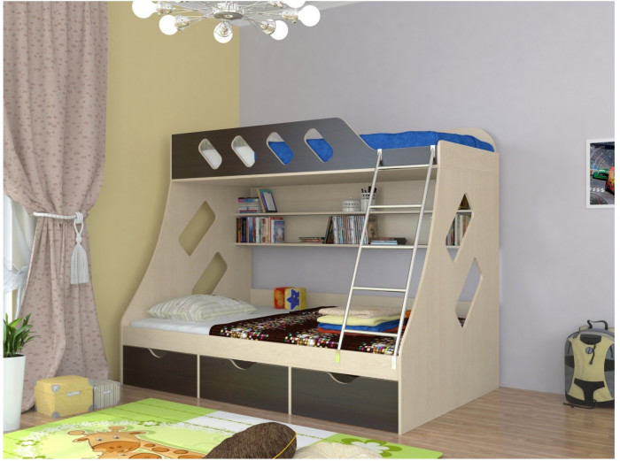 Дельта-20.01 Детская двухъярусная кровать с лестницей (Мультицвет, Белый)