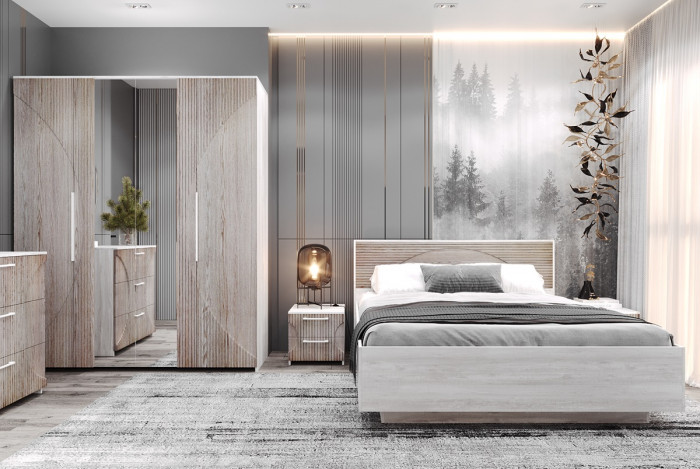 Кровать КИНГ-САЙЗ 180х200 "Монтале" с ПМ - Бетон пайн светлый/Астана роузвуд