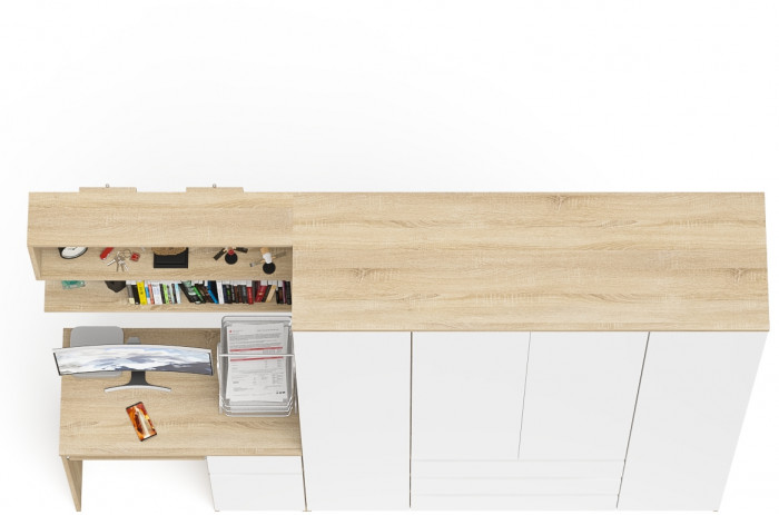 Мори Стол компьютерный МС-1 правый + Шкаф МШ1600.1 + Полка 900, цвет дуб сонома/белый, ШхГхВ 250,4х50,4х209,6 см., НЕ универсальная сборка