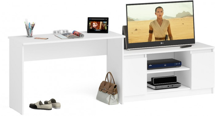 Мори Стол письменный МСП1200.1 + Тумба МТВ1200.1, цвет белый, ШхГхВ 240,8х50х76,6 см., универсальная сборка