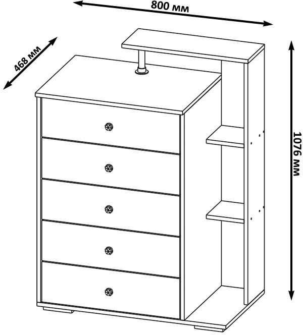 Камелия Комод, цвет дуб сонома, ШхГхВ 80х46,8х107,6 см., НЕ универсальная сборка