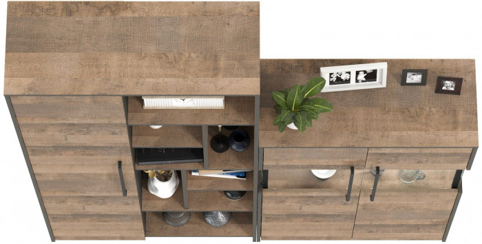 Трувор 13.206 Шкаф-стеллаж + 13.306 Комод с витриной, цвет дуб гранж песочный/интра, ШхГхВ 178,8х37х194,2 см., универсальная сборка