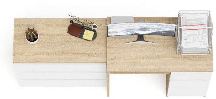 Мори компьютерный стол МС-1 правый + Комод МК800.1, дуб сонома/белый