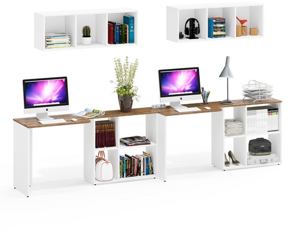 Лидер-8 Стол + Полка + Стол + Полка, цвет белый шагрень/крафт золото, ШхГхВ 330х50/30х75/190 или 230х50/80х75/190 см., НЕ универсальная сборка