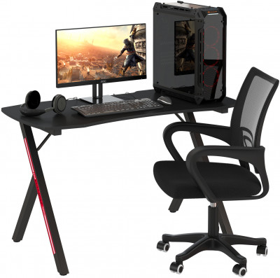 Игровой стол Мебель--24 GT-2310 + кресло компьютерное 103 чёрное, цвет чёрный, ШхГхВ 120х60х73 + 59х56х83-94 см.