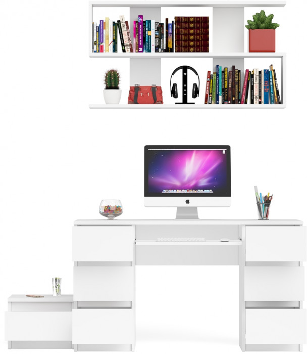 Мори компьютерный стол МС-2 + Тумба ТМП400.1 + Полка 1200, белый