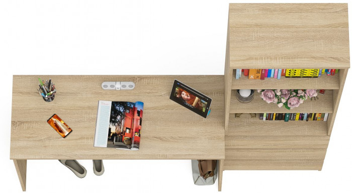 Мори письменный стол МСП1200.1 + Стеллаж МСТ600.3, дуб сонома