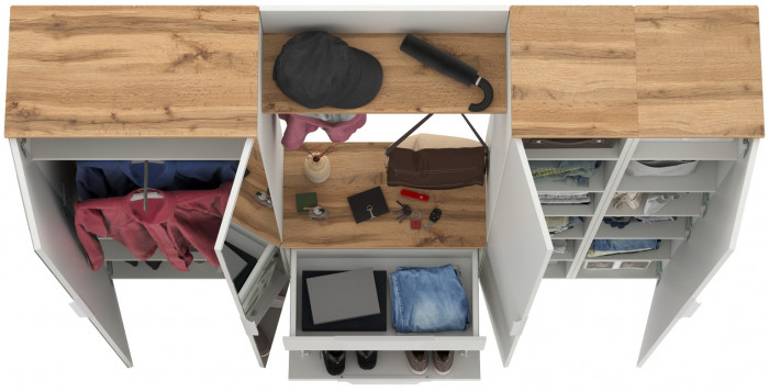 Октава Прихожая 31, белый шагрень/дуб крафт золотой/фасады МДФ белый шагрень