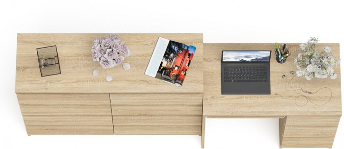 Мори Стол компьютерный МС-6 правый + Комод МК1200.8, цвет дуб сонома, ШхГхВ 210,4х50х94 см., выдвижные ящики справа, НЕ универсальная сборка