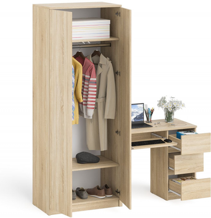 Мори Стол компьютерный МС-6 правый + Шкаф МШ800.1, цвет дуб сонома, ШхГхВ 170,4х50,4х209,6 см., выдвижные ящики справа, НЕ универсальная сборка