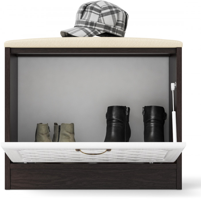 Прихожая П-6 Тумба, венге/фасады МДФ белое дерево фрезеровка ромб