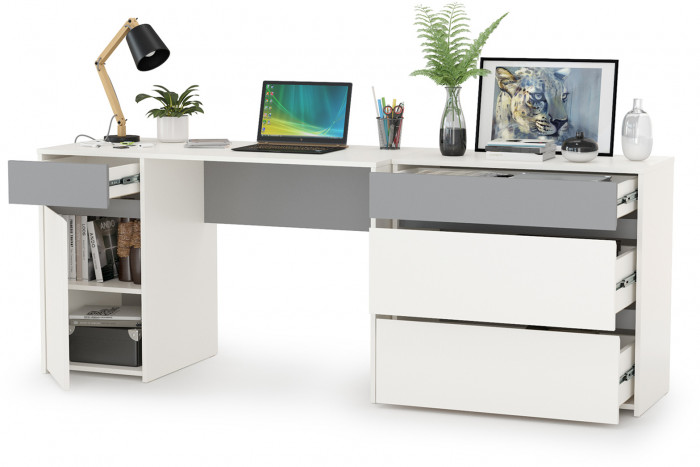 Торонто 12.149 Стол + 13.321 Комод, белый шагрень/стальной серый