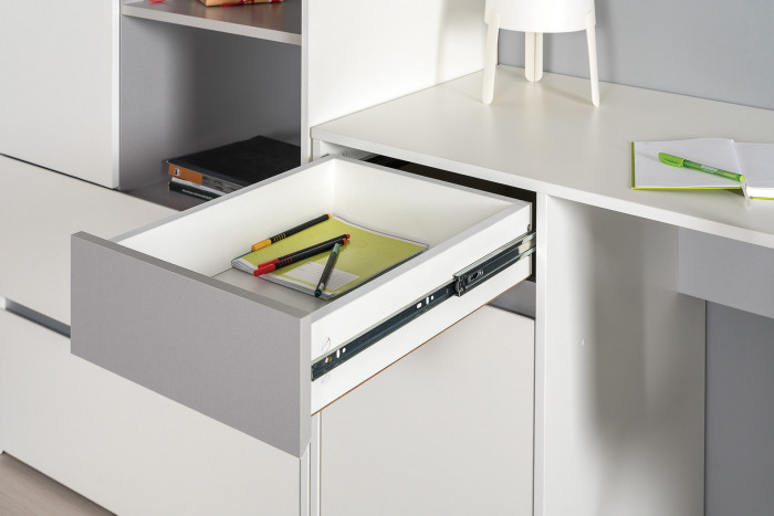 Торонто 12.149 Стол + 13.321 Комод, белый шагрень/стальной серый