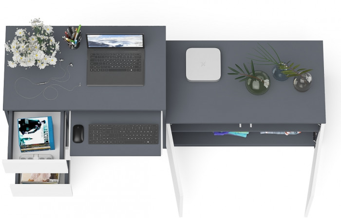 Мори компьютерный стол МС-6 левый + Тумба МА900.1, графит/белый